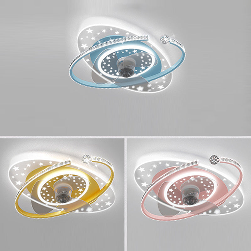 Modern Oval Ceiling Fan Light Metal 1 Light LED Ceiling Fan for Children's Room