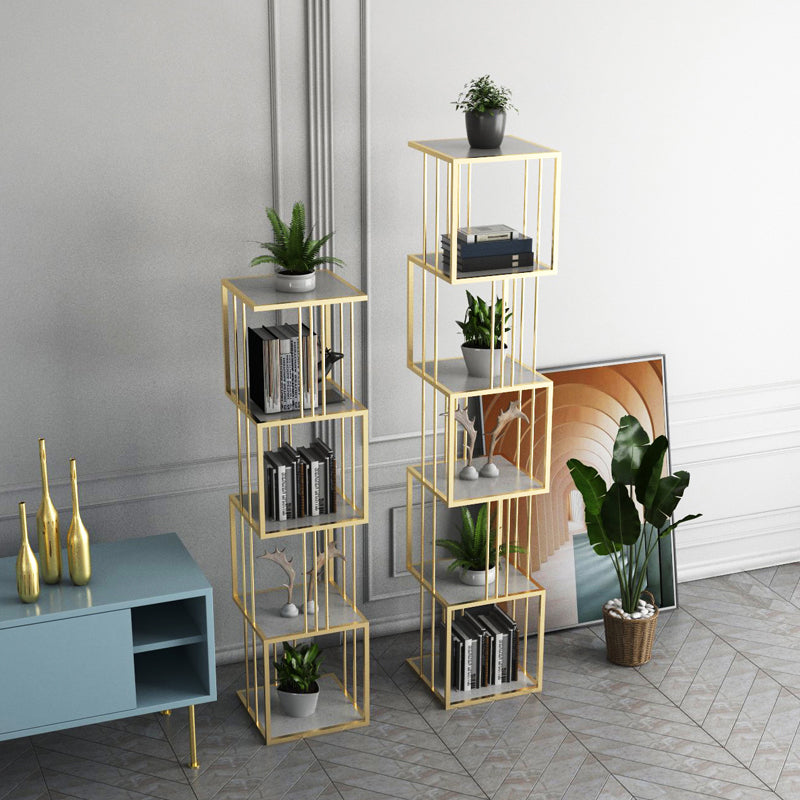 Modern Vertical Etagere Bookshelf Manufactured Wood Shelf Iron Frame Bookshelf