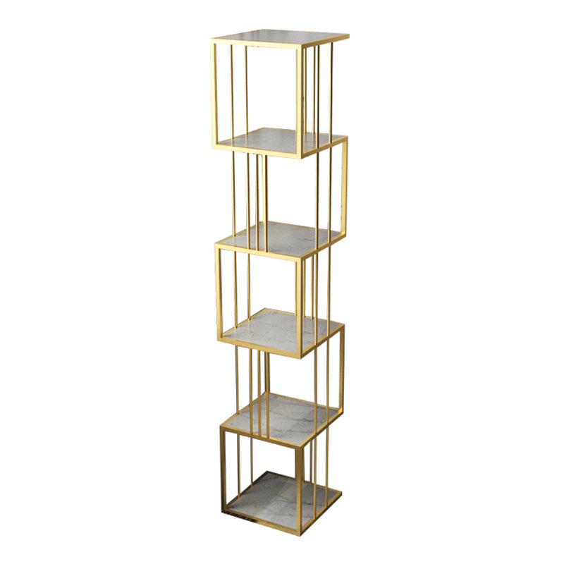 Modern Vertical Etagere Bookshelf Manufactured Wood Shelf Iron Frame Bookshelf