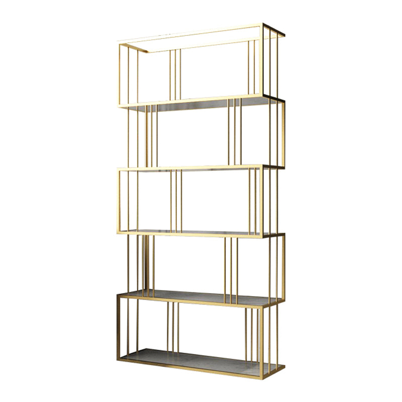 Modern Vertical Etagere Bookshelf Manufactured Wood Shelf Iron Frame Bookshelf
