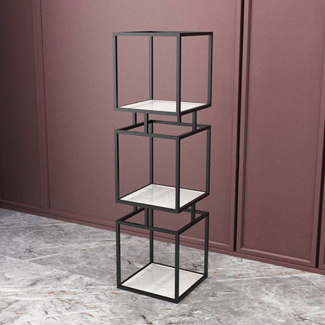 Modern Vertical Etagere Bookshelf Manufactured Wood Shelf Iron Frame Bookshelf