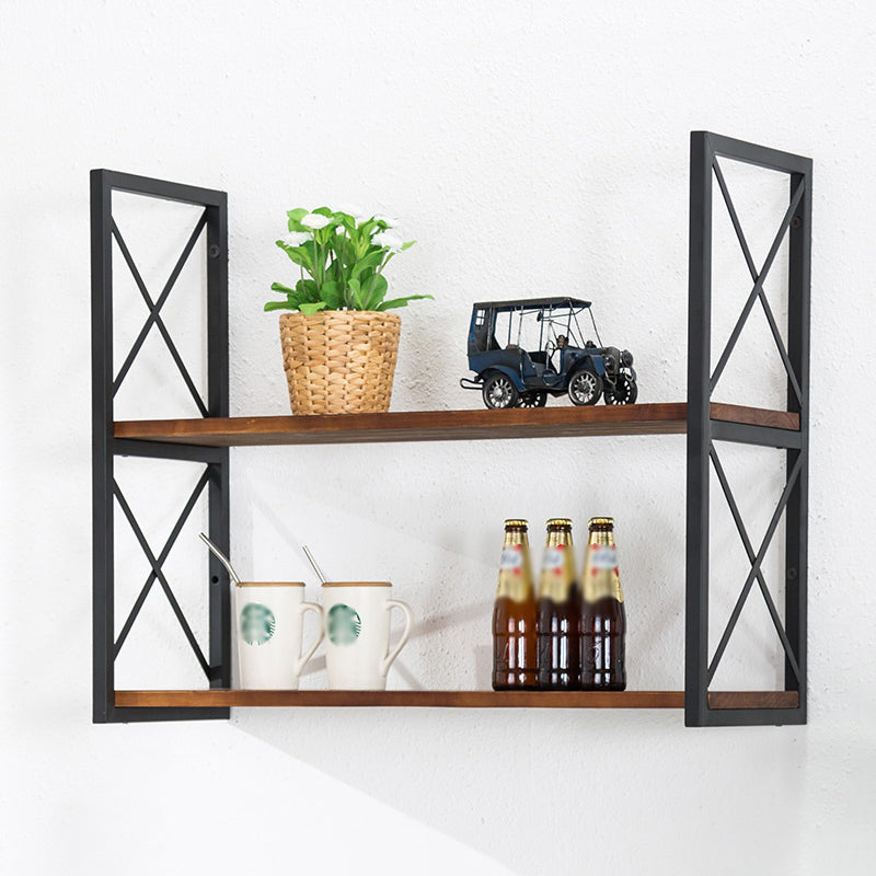 Industrial Style Wooden Bookshelf Wall Mounted Shelf Bookcase