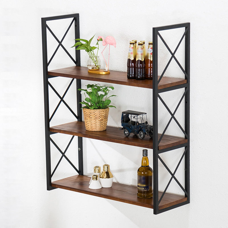 Industrial Style Wooden Bookshelf Wall Mounted Shelf Bookcase