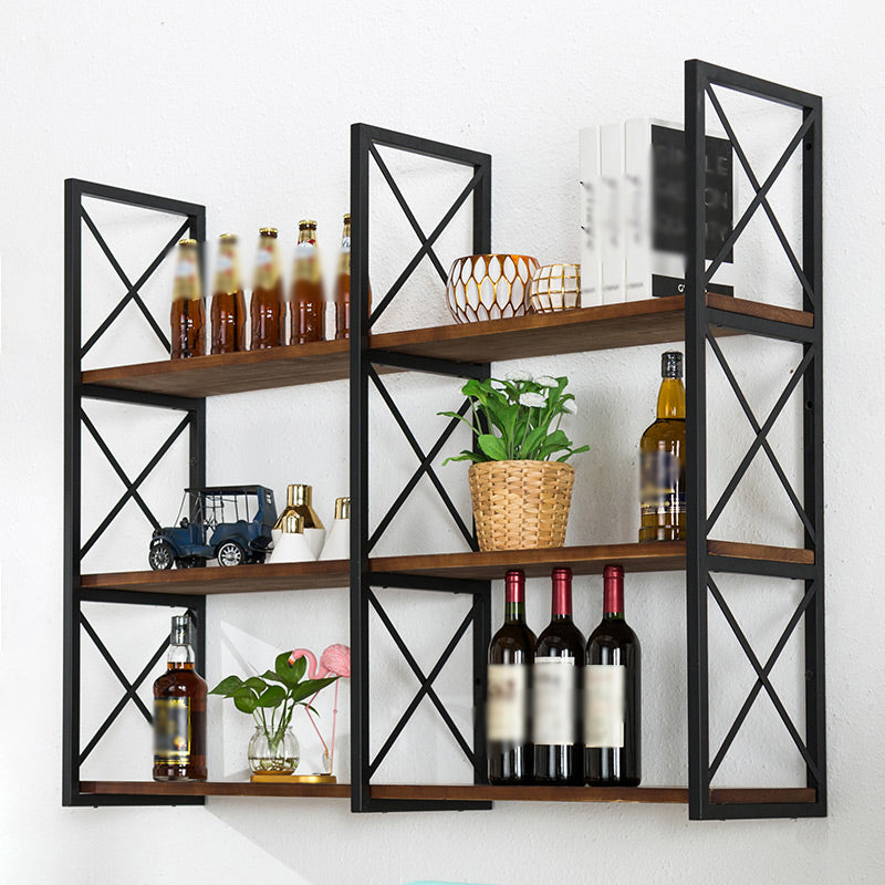 Industrial Style Wooden Bookshelf Wall Mounted Shelf Bookcase