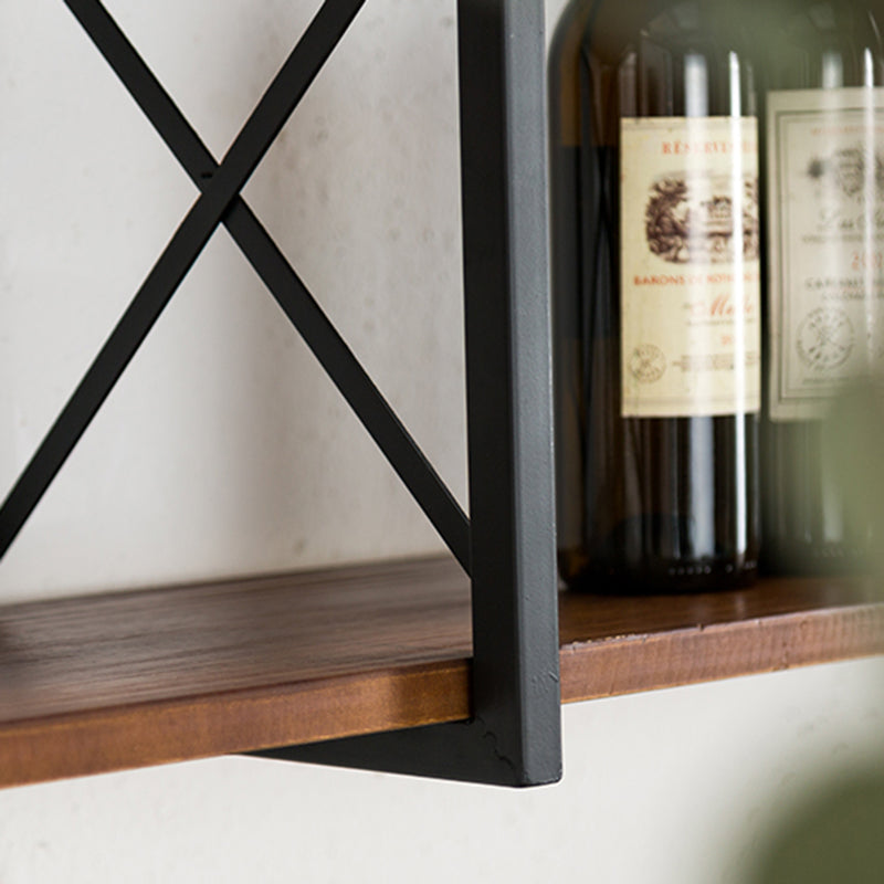 Industrial Style Wooden Bookshelf Wall Mounted Shelf Bookcase