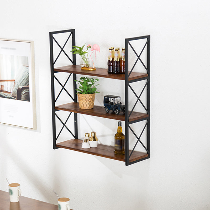 Industrial Style Wooden Bookshelf Wall Mounted Shelf Bookcase