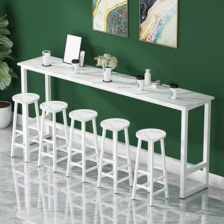 White Bar Dining Table Traditional Luxury Rectangle Bar Table with Trestle Base