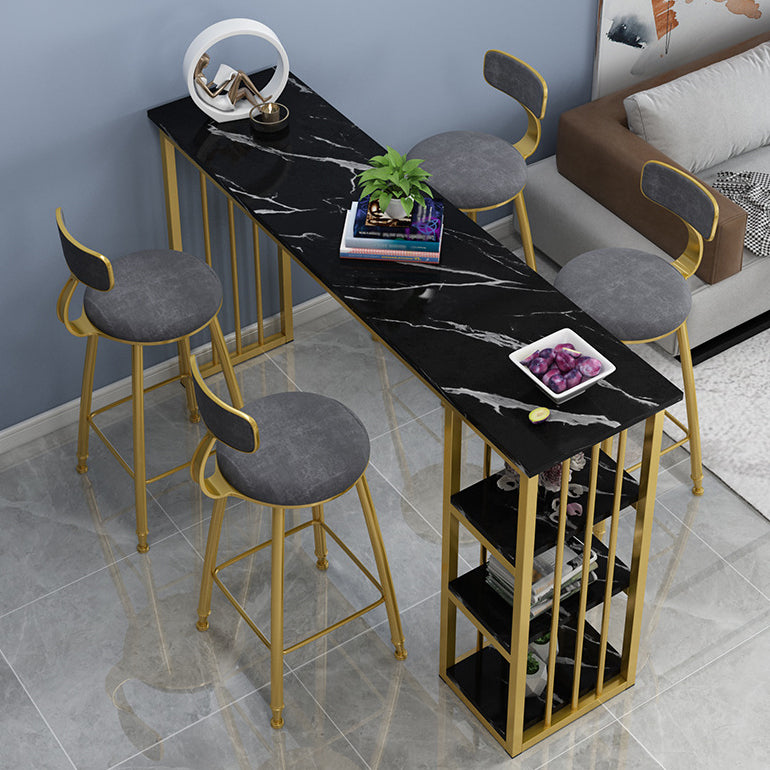 Rectangle Bar Dining Table Contemporary Bar Table with Gold Sled Base