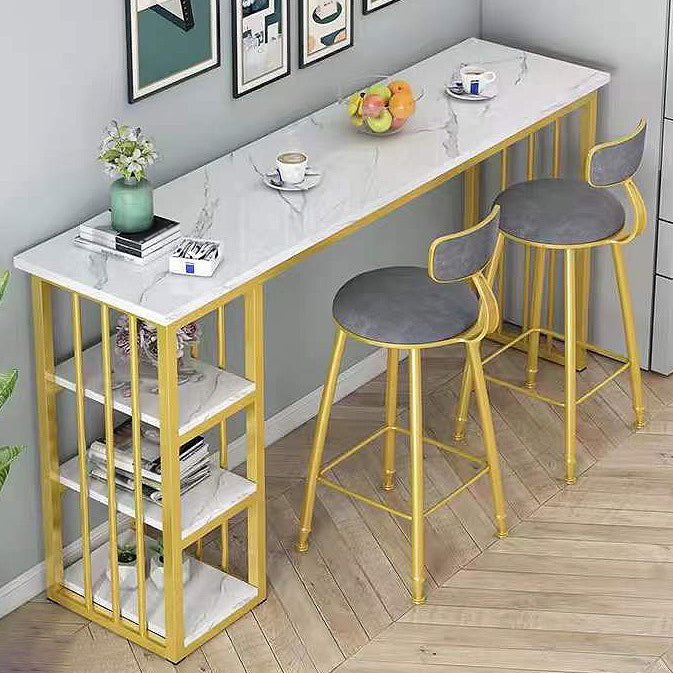 Rectangle Bar Dining Table Contemporary Bar Table with Gold Sled Base