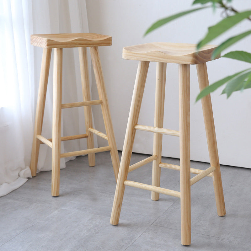 Contemporary Bar and Counter Stool Natural Finish Stool with 4 Wood Legs