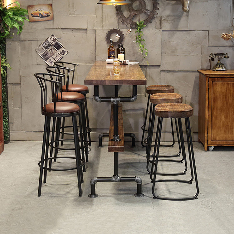 Industrial Bar and Counter Stool Brown Stool with Black Base
