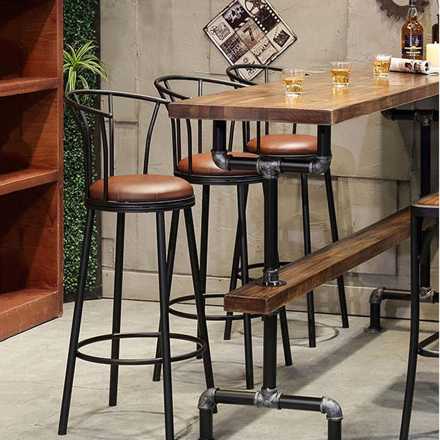 Industrial Bar and Counter Stool Brown Stool with Black Base
