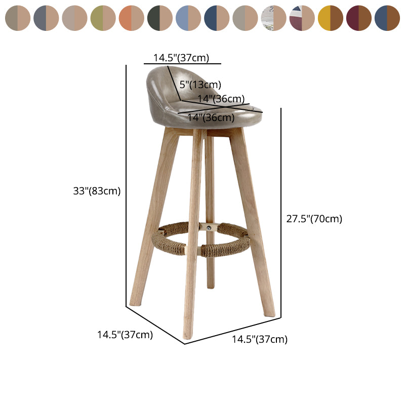 27.56" Wood Scandinavian Kitchen Dining Room Armless Stool Low Back Bar Stool