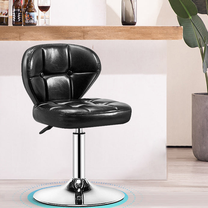 Contemporary Adjustable Bar and Counter Stool Low Back Leather Stool with Pedestal Base
