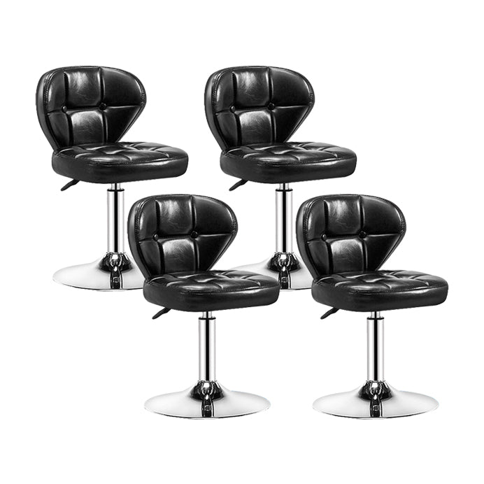 Contemporary Adjustable Bar and Counter Stool Low Back Leather Stool with Pedestal Base