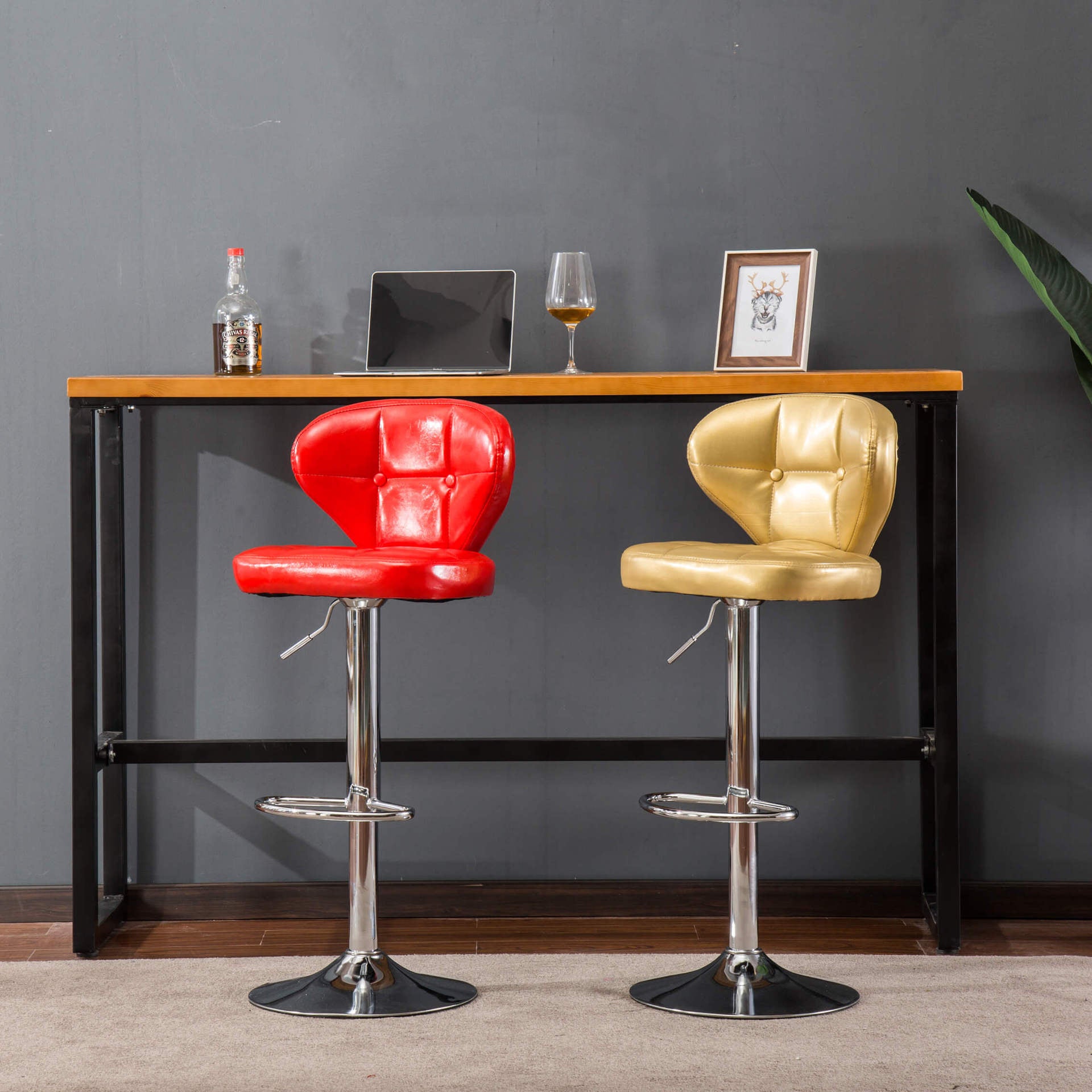 Contemporary Adjustable Bar and Counter Stool Low Back Leather Stool with Pedestal Base