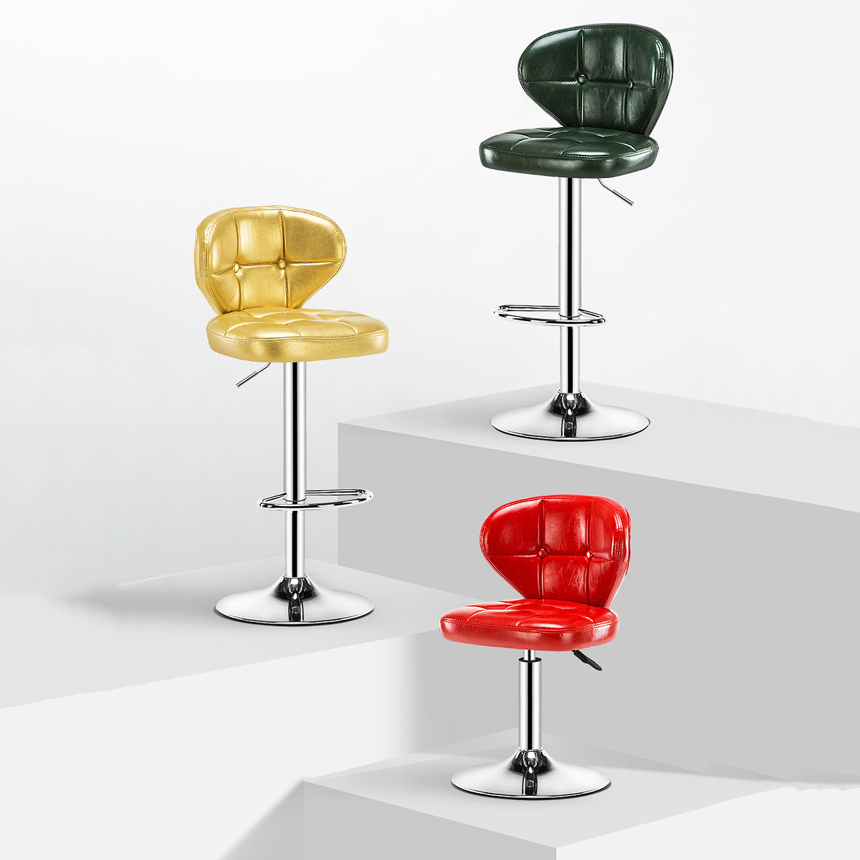 Contemporary Adjustable Bar and Counter Stool Low Back Leather Stool with Pedestal Base