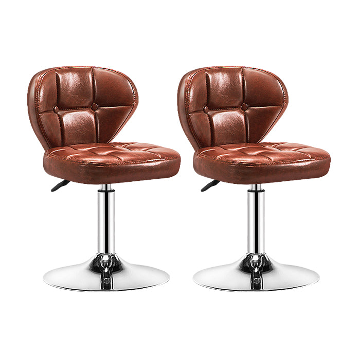 Contemporary Adjustable Bar and Counter Stool Low Back Leather Stool with Pedestal Base