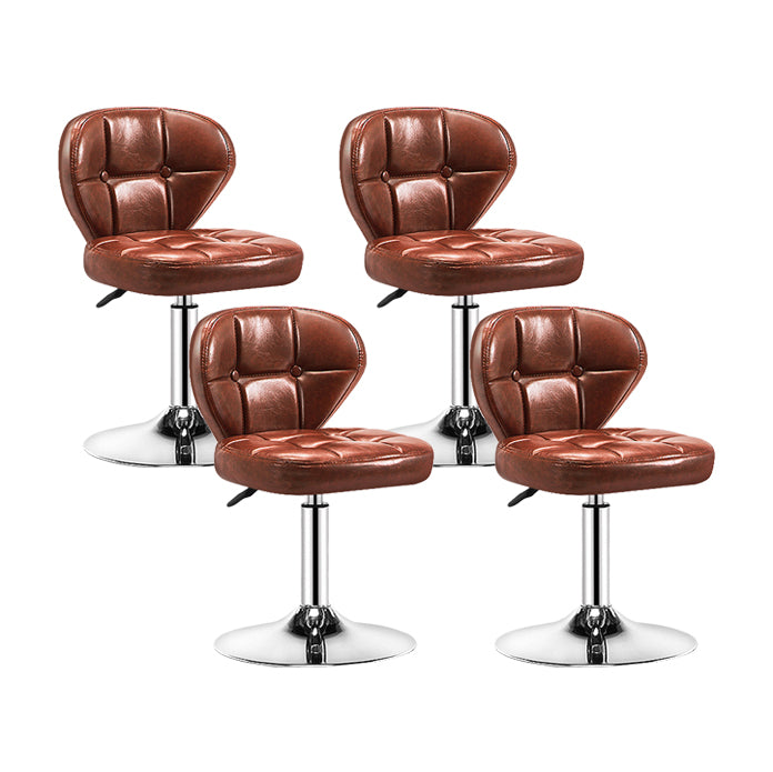 Contemporary Adjustable Bar and Counter Stool Low Back Leather Stool with Pedestal Base
