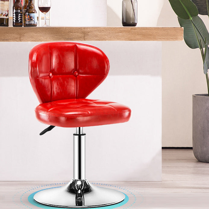 Contemporary Adjustable Bar and Counter Stool Low Back Leather Stool with Pedestal Base