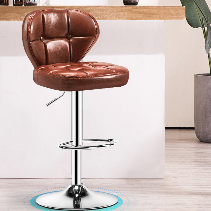 Contemporary Adjustable Bar and Counter Stool Low Back Leather Stool with Pedestal Base