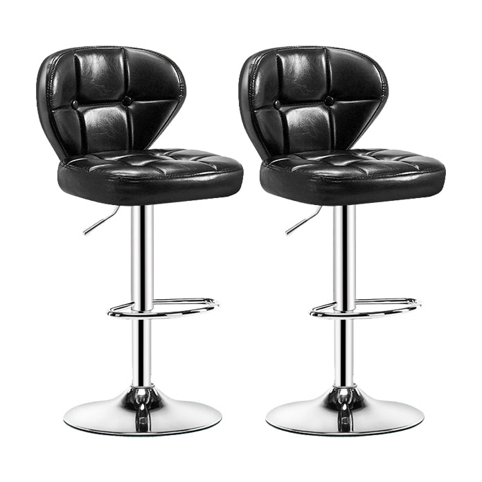 Contemporary Adjustable Bar and Counter Stool Low Back Leather Stool with Pedestal Base