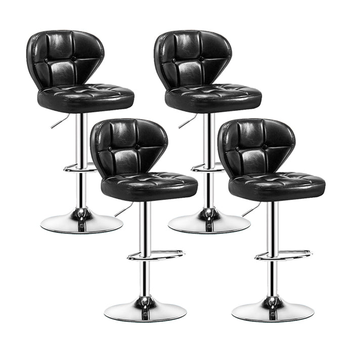 Contemporary Adjustable Bar and Counter Stool Low Back Leather Stool with Pedestal Base