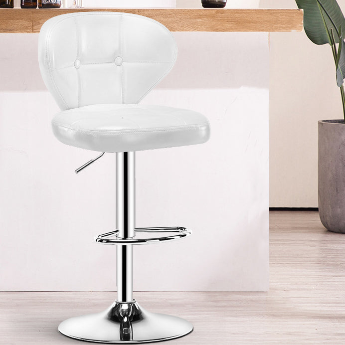 Contemporary Adjustable Bar and Counter Stool Low Back Leather Stool with Pedestal Base