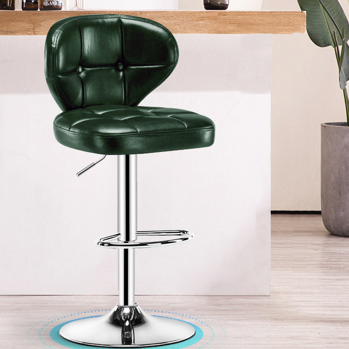 Contemporary Adjustable Bar and Counter Stool Low Back Leather Stool with Pedestal Base