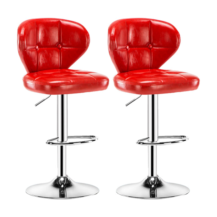 Contemporary Adjustable Bar and Counter Stool Low Back Leather Stool with Pedestal Base