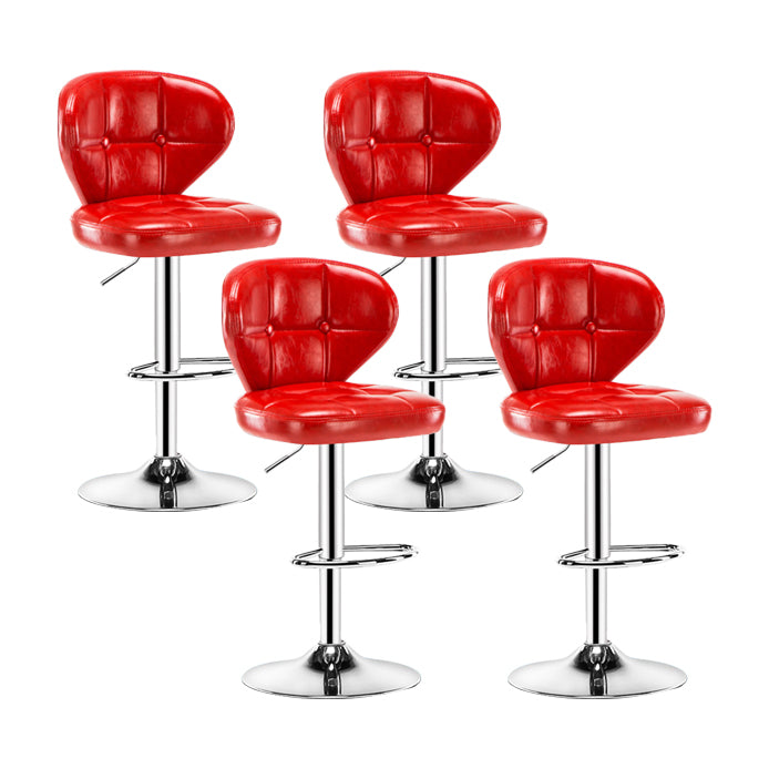 Contemporary Adjustable Bar and Counter Stool Low Back Leather Stool with Pedestal Base