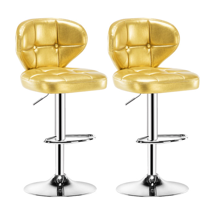 Contemporary Adjustable Bar and Counter Stool Low Back Leather Stool with Pedestal Base