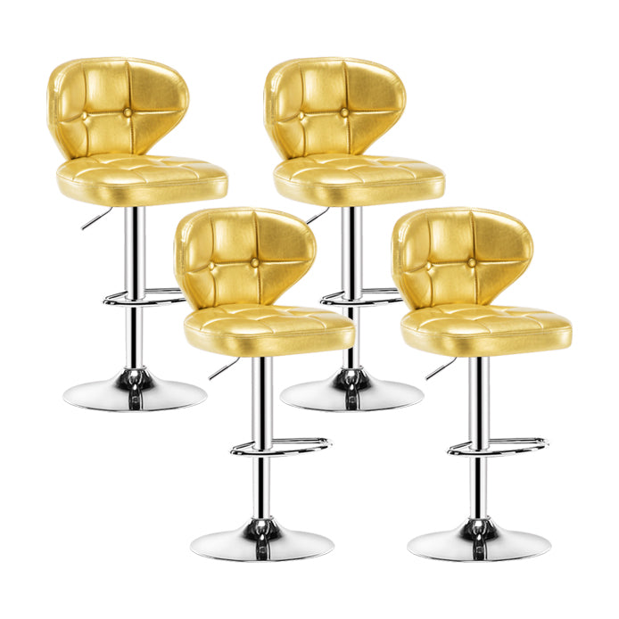 Contemporary Adjustable Bar and Counter Stool Low Back Leather Stool with Pedestal Base