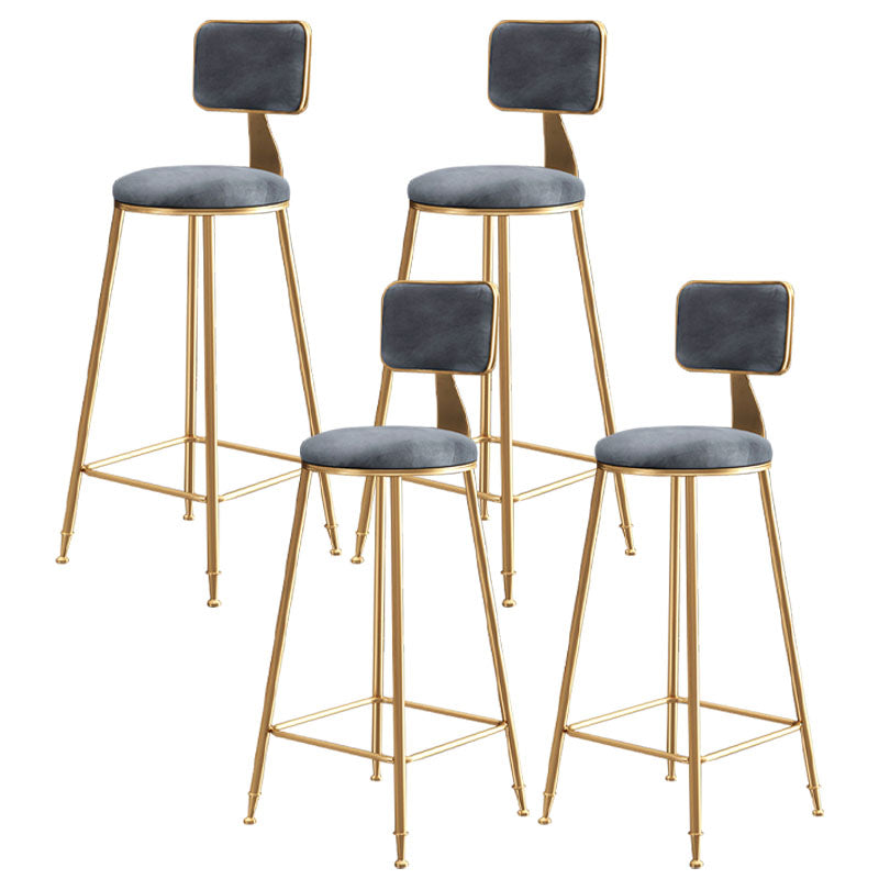 Glam Round Bar and Counter Stool Low Back Stool with 4 Legs in Gold