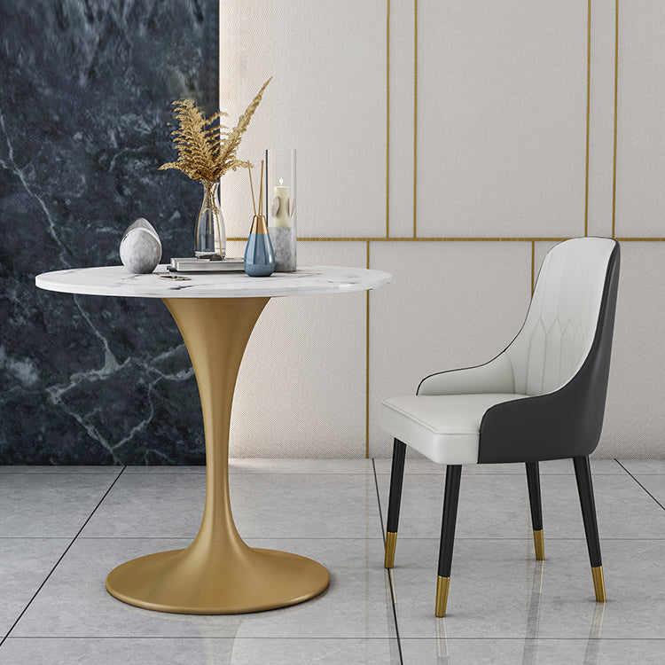 Round Sintered Stone Dining Table Traditional Luxury Dining Table with Tulip Base