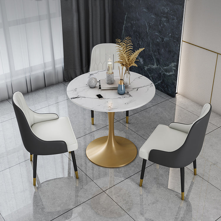Round Sintered Stone Dining Table Traditional Luxury Dining Table with Tulip Base