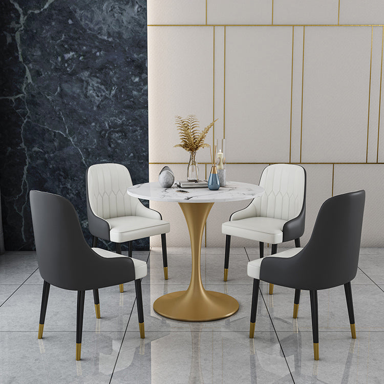 Round Sintered Stone Dining Table Traditional Luxury Dining Table with Tulip Base