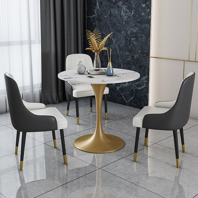 Round Sintered Stone Dining Table Traditional Luxury Dining Table with Tulip Base