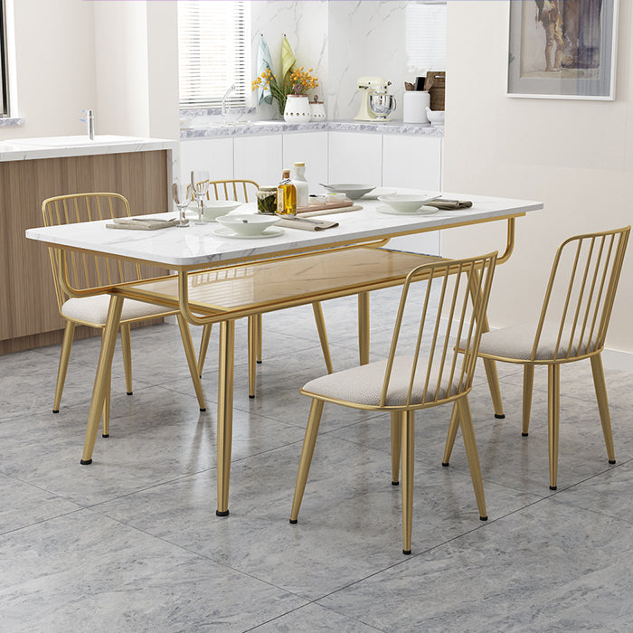 Traditional Luxury Dining Table Rectangle 4 Legs Dining Table with Gold Frame