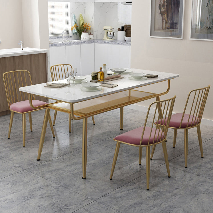Traditional Luxury Dining Table Rectangle 4 Legs Dining Table with Gold Frame