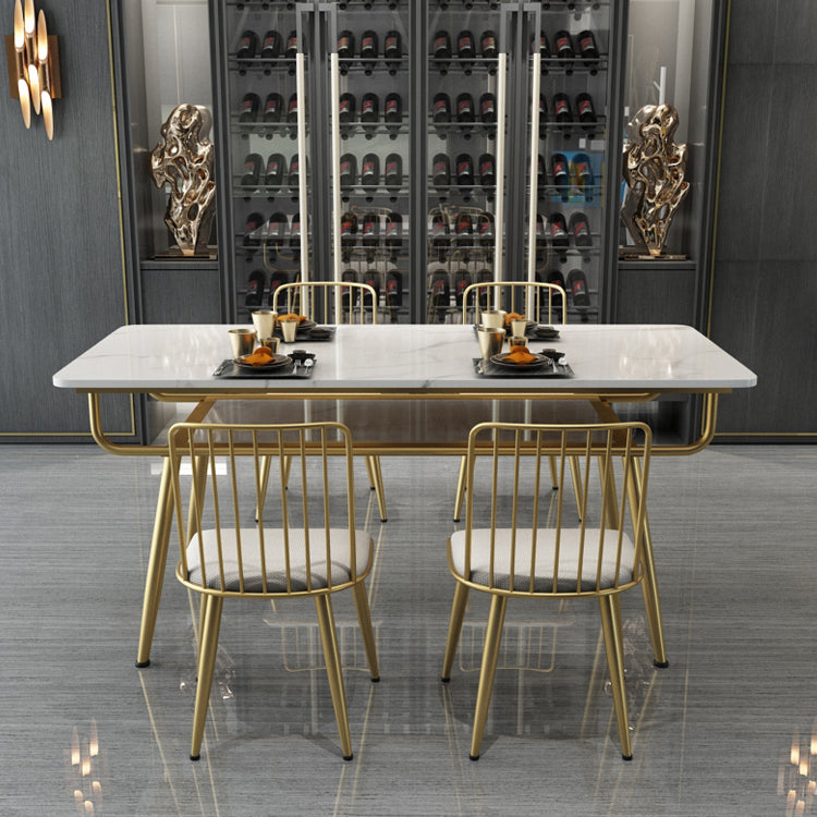 Traditional Luxury Dining Table Rectangle 4 Legs Dining Table with Gold Frame
