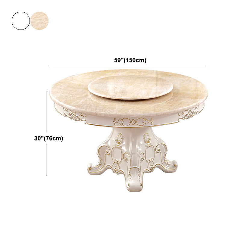 Solid Wood Victorian Round Dining Table Faux Marble Top Table with Wooden Pedestal
