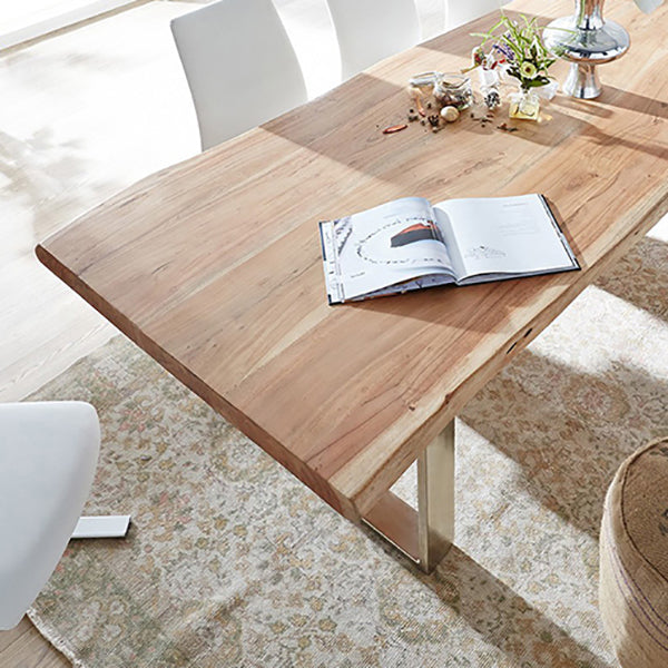 Rectangle Wood Color Dining Table Solid Wood Table Luxury with Sled Base