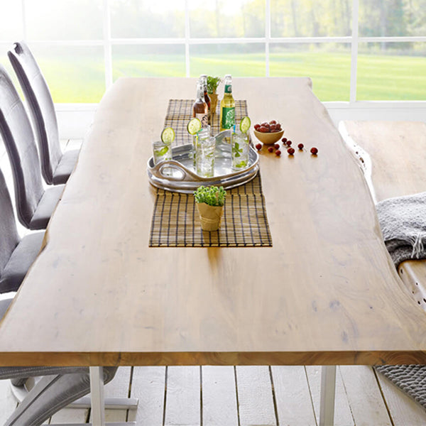 Rectangle Wood Color Dining Table Solid Wood Table Luxury with Sled Base