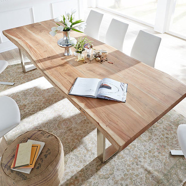 Rectangle Wood Color Dining Table Solid Wood Table Luxury with Sled Base