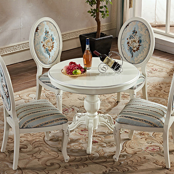 Solid Wood Victorian Round Dining Table Rubberwood Table with Pedestal Base