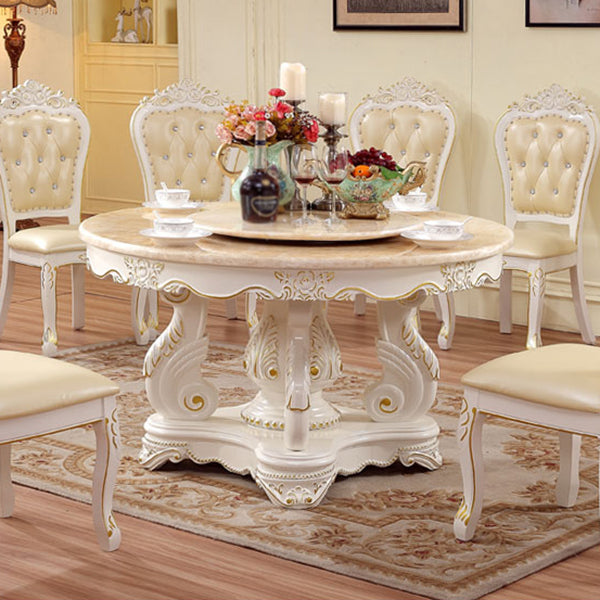 Oak Wood Victorian Round Dining Table Faux Marble Table with Pedestal Base