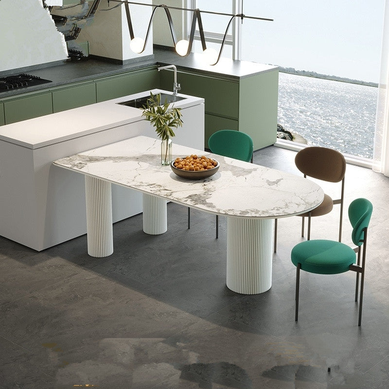 White Tripod Base Dining Table Stone Top Modern Dining Room Kitchen Table