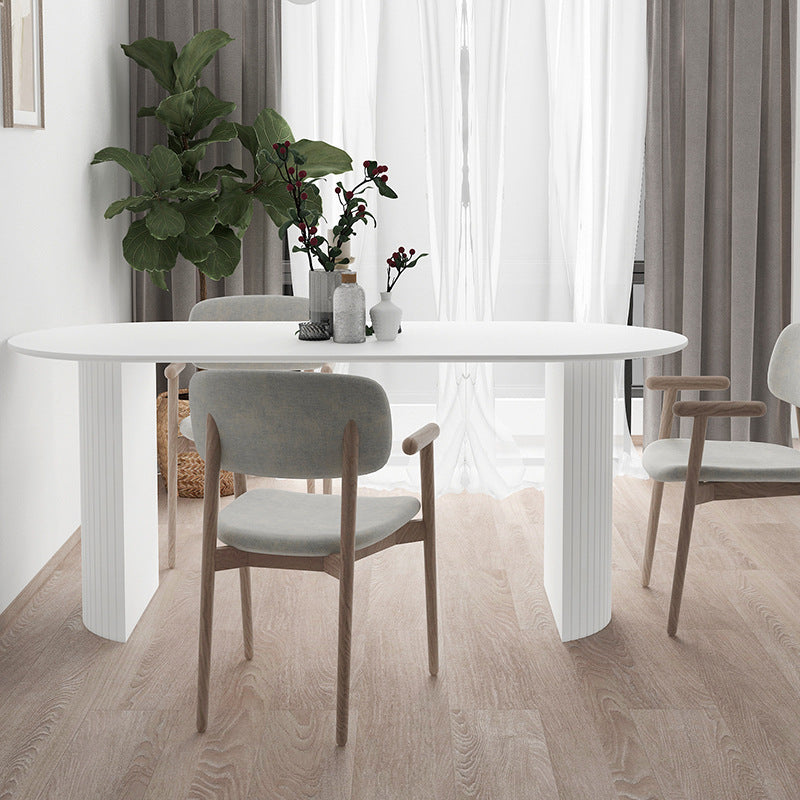 Stone Top Table Contemporary Dining Table with Sled Base in White