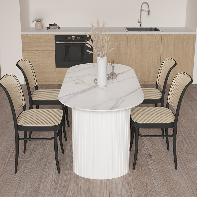 Stone Top Table Contemporary Dining Table with Sled Base in White